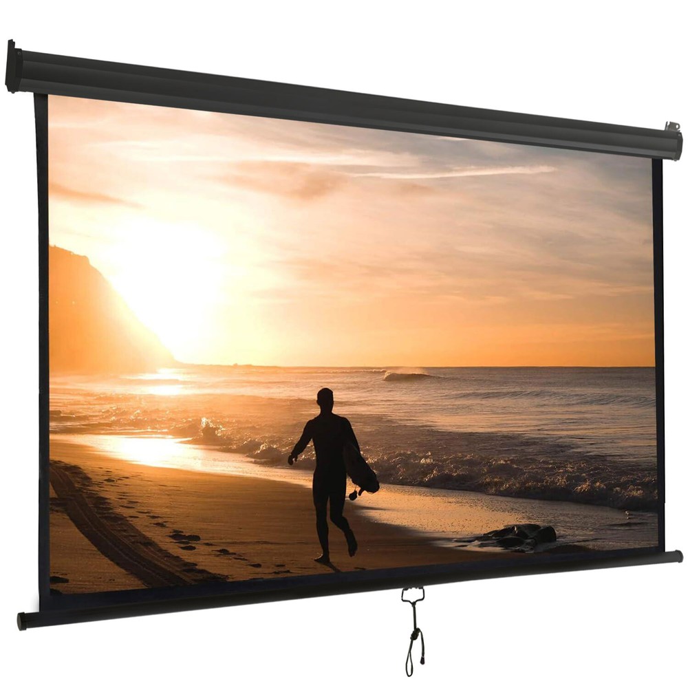 120" Projector Screen Manual Pull Down 1:1 Projection Screen Home Theater Black