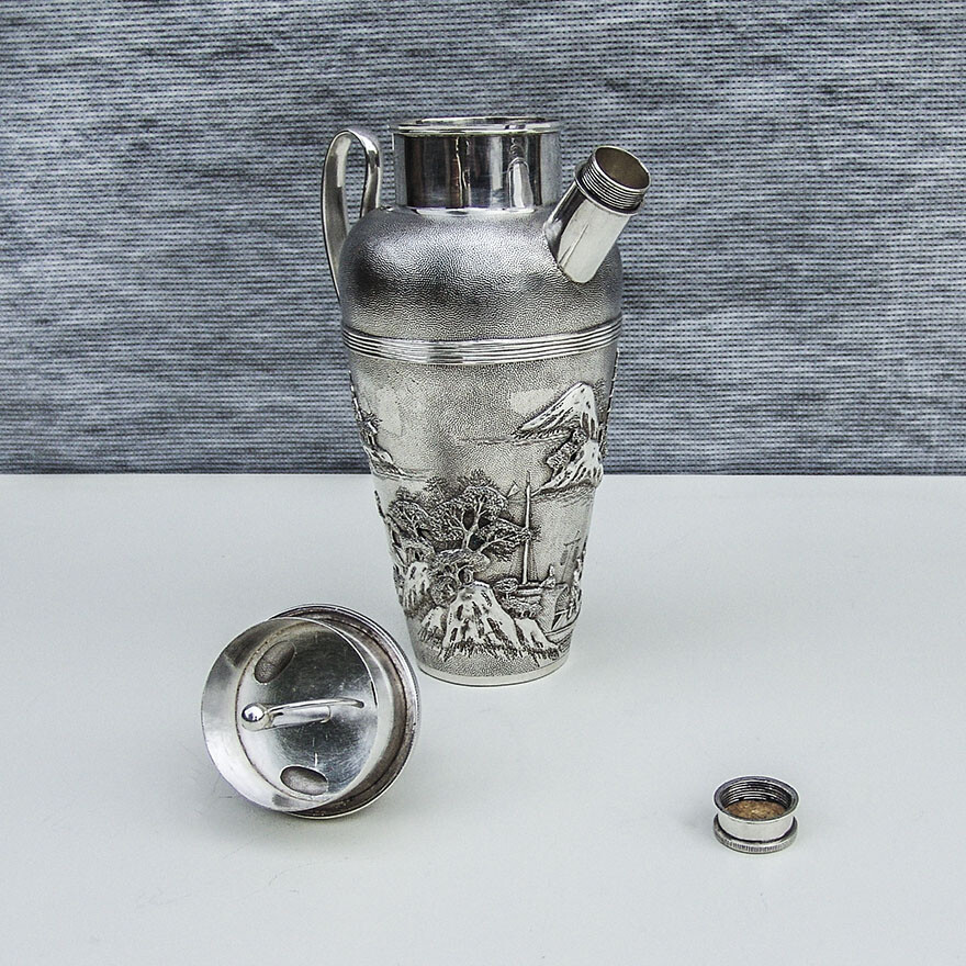 Chinese Export Silver Scenic Cocktail Shaker Wang Hing 1900