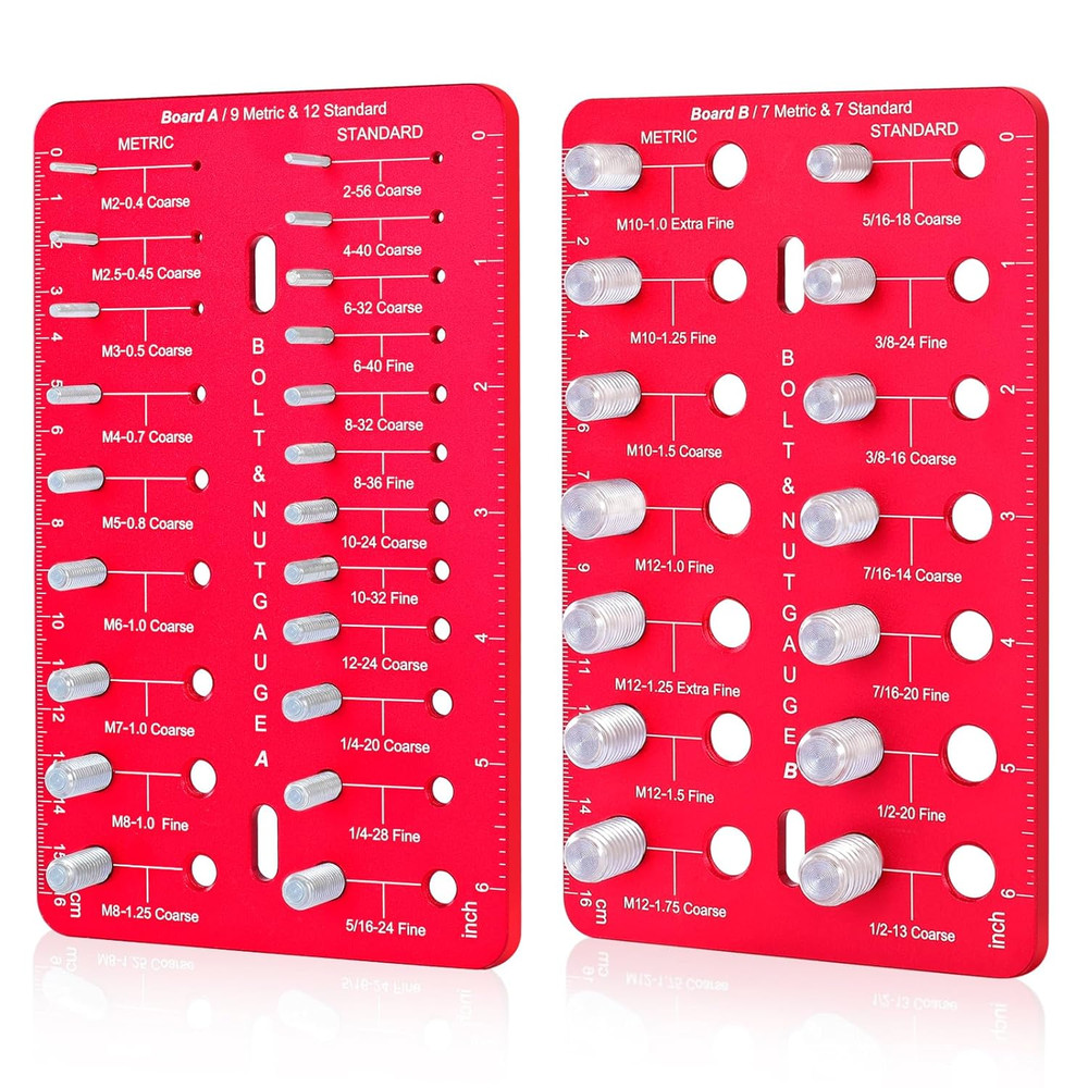 Nut and Bolt Thread Checker 19 Standard and 16 Metric Sizes
