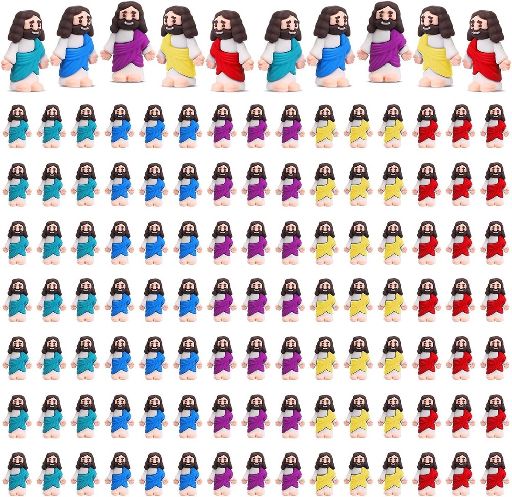 Bememo 100 Pcs Jesus Toys Original Design Mini Rubber Little Multicolor