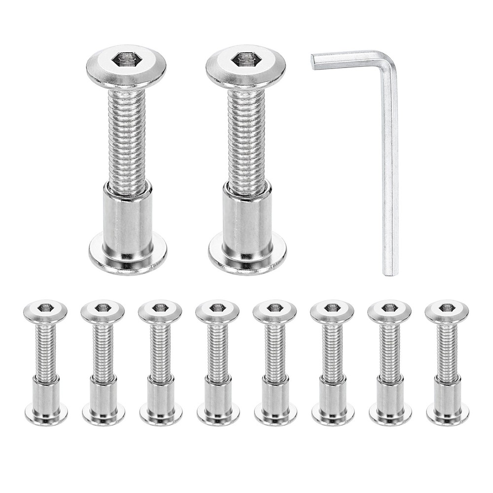 10 Set M6x35mm Hex Drive Socket Cap Bolt M6x12mm Nuts with M4 Hex Wrench Silver