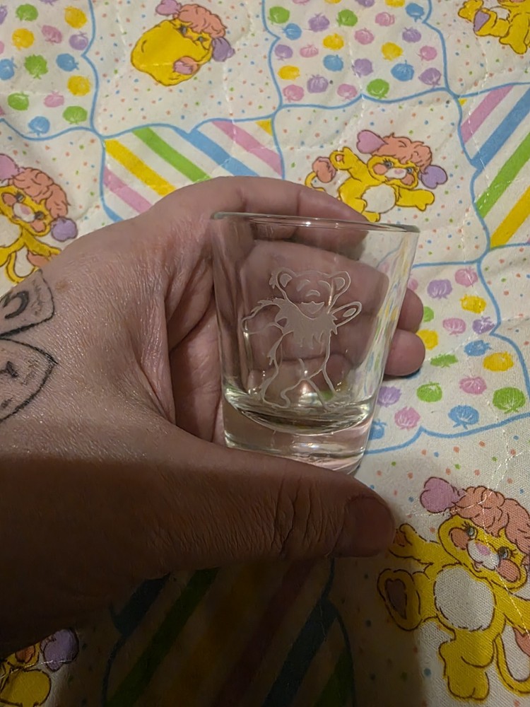 Etched Glass Grateful Dead Dancing Bear Shot Glass