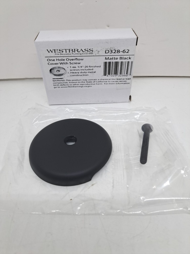 Westbrass 3-1/8" Single Hole Overflow Face Plate and Screw Matte Black D328-62