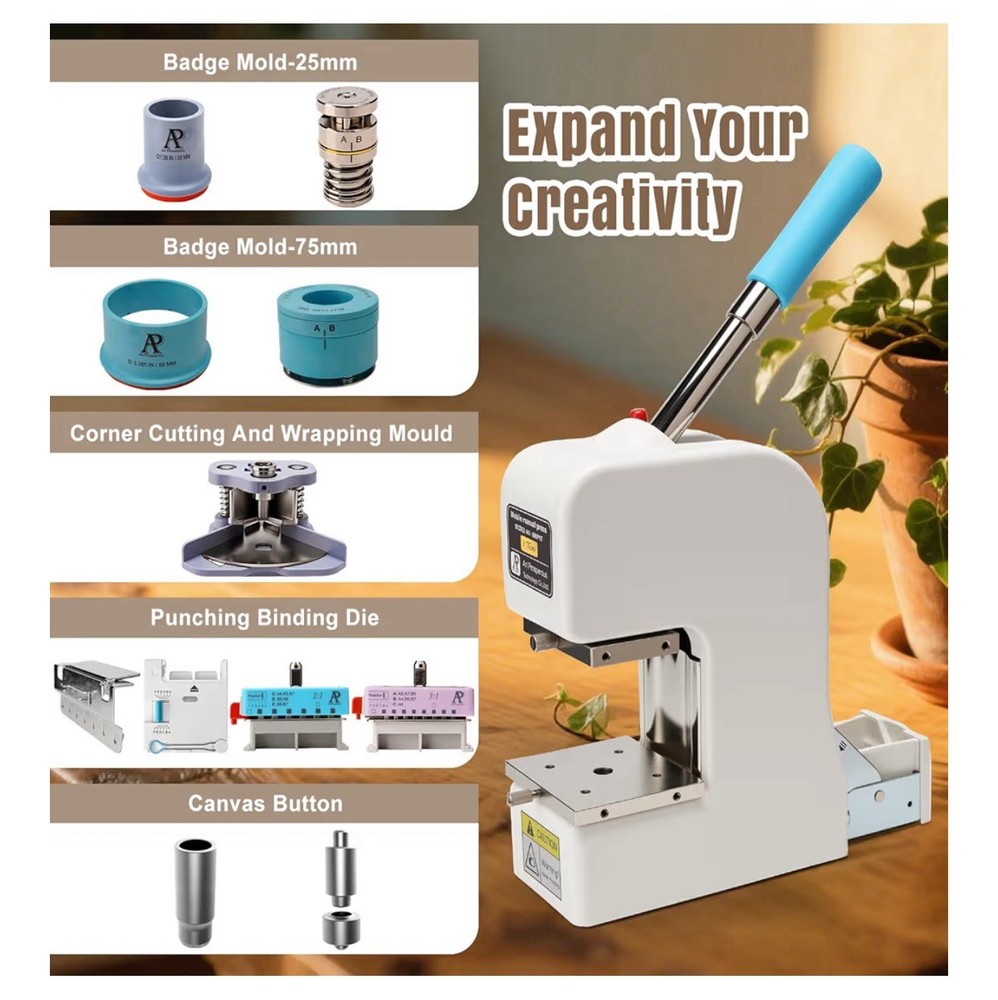 Button Maker Machine -Multiple Size Molds, Built-in Storage & Button Pressing...