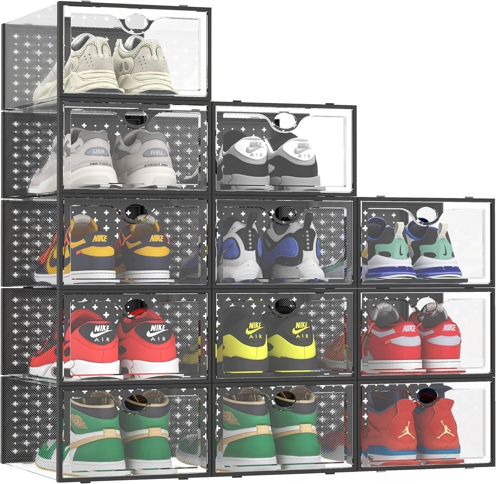 XXL Shoe Storage Box Fit for Size 14, Clear Plastic Stackable Shoe Organizer ...