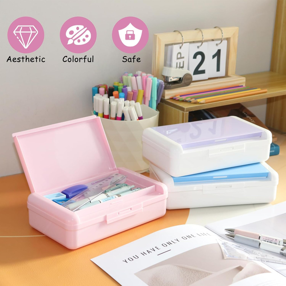 Double Layer Pencil Box, Hard Pencil case 2 Compartments, Plastic Large Capacity