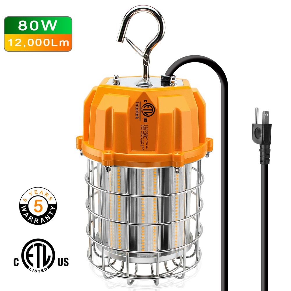 80W LED Temporary Work Light Fixture 100-277VAC High Bay Construction Work Light