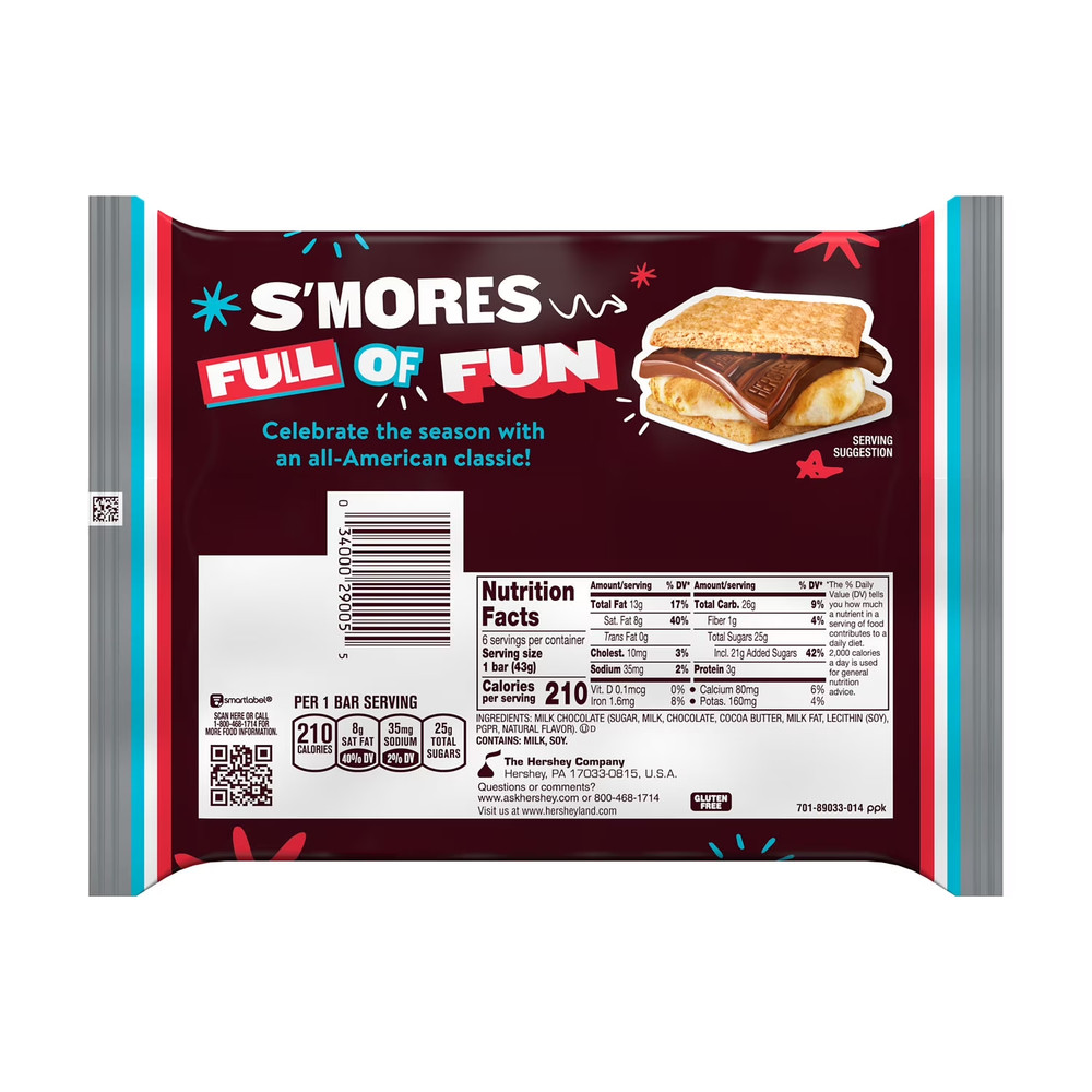 Hershey's Milk Chocolate Candy Bars, 1.55 oz (6 Count)