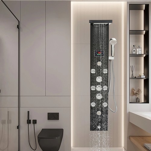 LED 3-Handle Shower Kit Rainfall Shower Panel Tower System Shower Head Waterfall