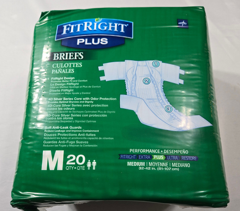 Fit Right Plus Briefs Size Medium 32"-42" Qty 20 per pack Performance Plus