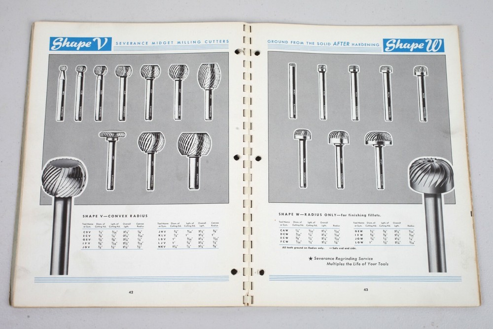 1943 Severance Midget Milling Cutters Catalog Grinding Files Tools Saginaw MI