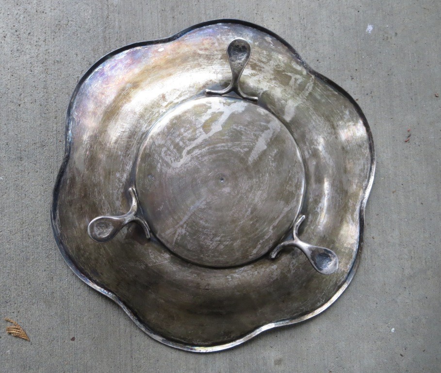 LARGE ANTIQUE PERSIAN 875 SOLID SILVER HAND ENGRAVED PLATTER