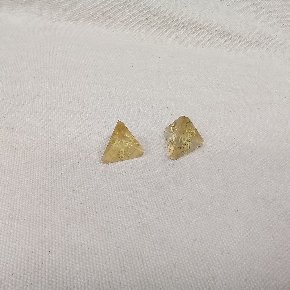 Gamescience dice, gem, d4, pair, inked in crayon