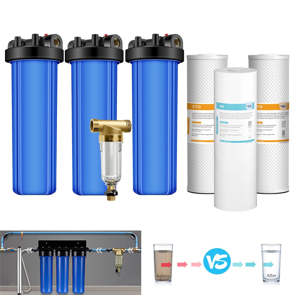 4-Stage 20" Big Blue Whole House Filtration System w/ Sediment Filter Cartridge
