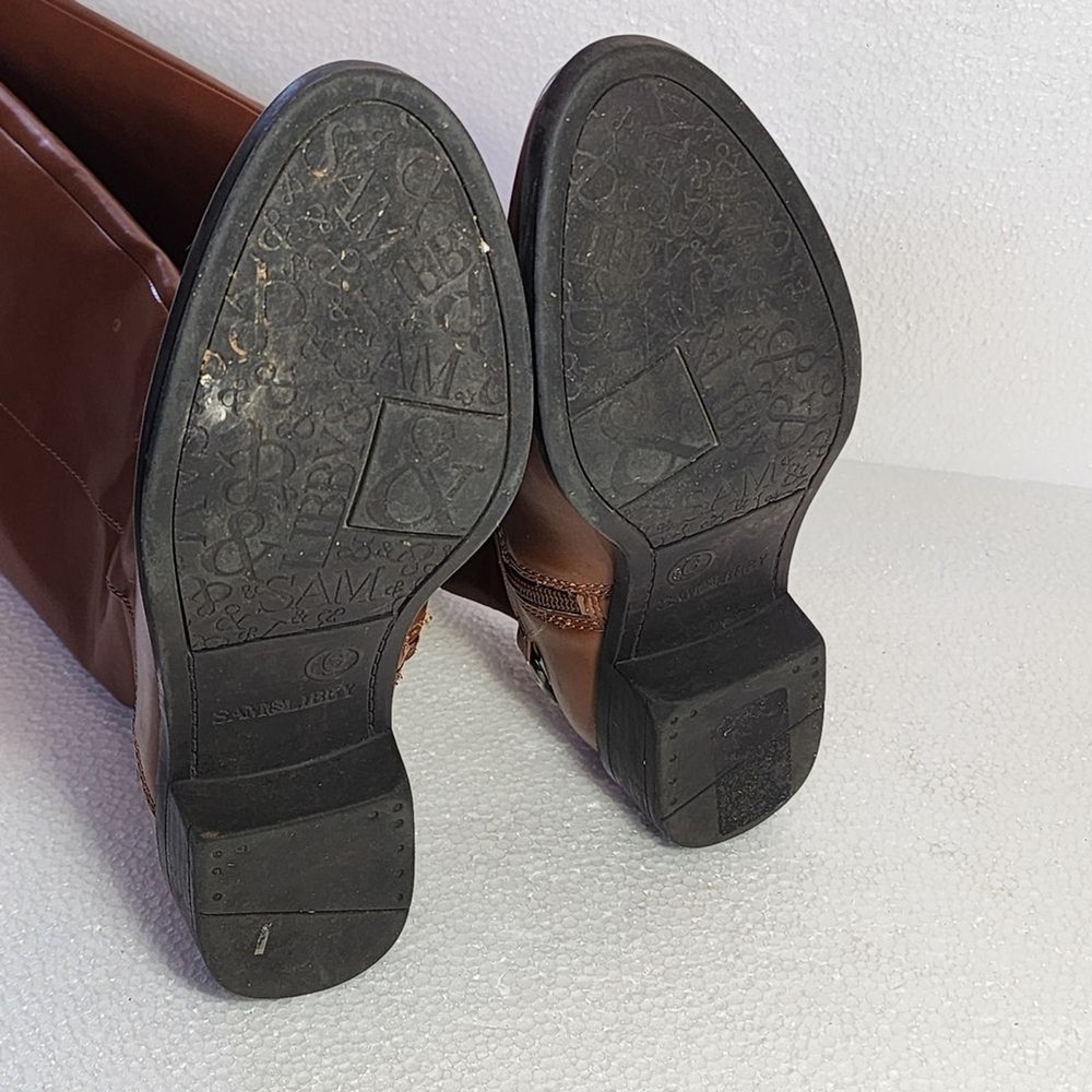 Sam & Libby Perry Tall Cognac Leather Riding Boots with Bit Accent