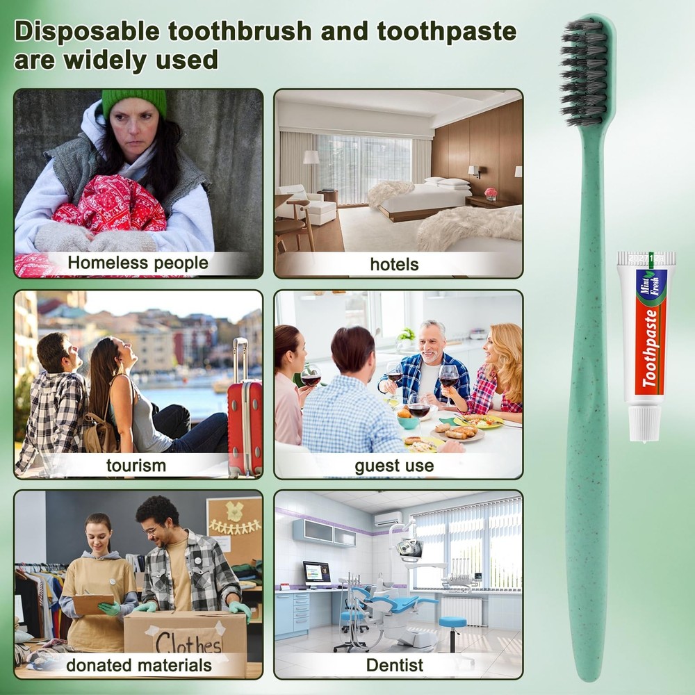 HOFASON Disposable Toothbrushes with Toothpaste 100 Pack, Bulk Travel Toothpa...