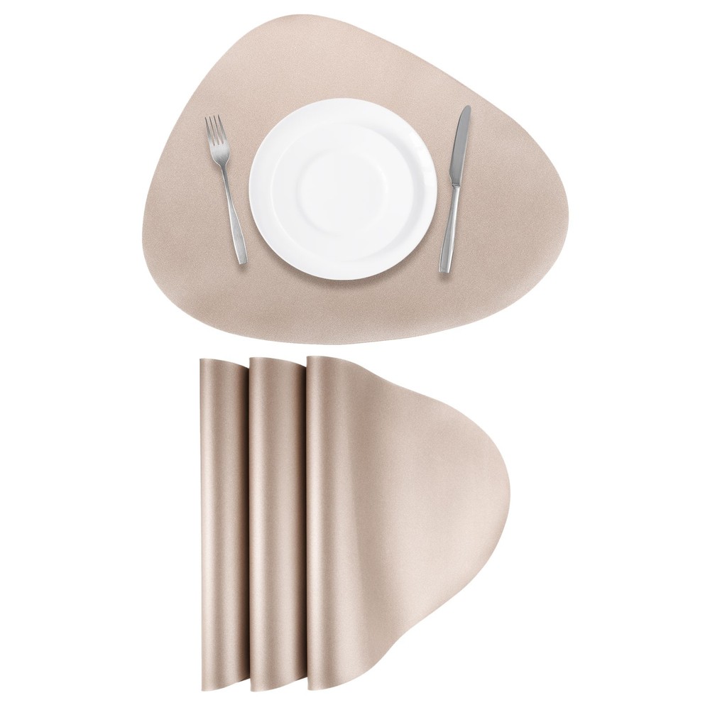 4Pcs Faux Leather Placemats for Dinner Table, Drop-Shaped Mats (Champagne)