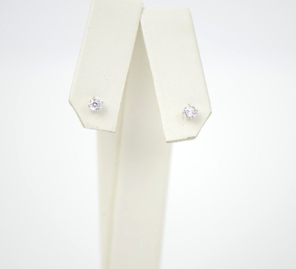CZ Stud Earring Round cut in 14k white gold Screw back