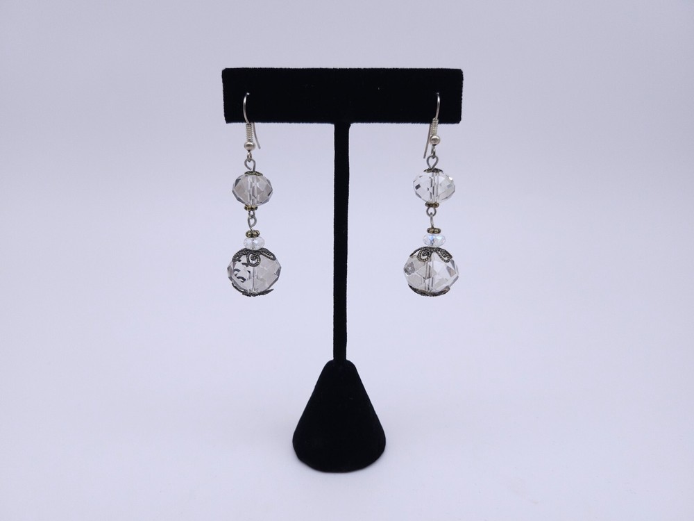 Handmade Light gray beads drop earrings