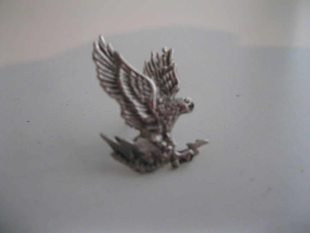 Falcon Eagle on Thunderbolt Lapel Pin Vintage Sterling Silver