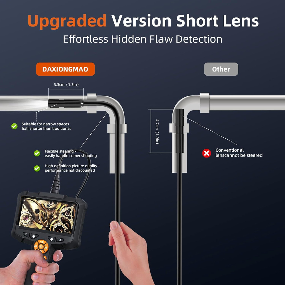 Endoscope Camera with Light, 1080P HD Borescope with 8 Adjustable Lights, 4.3" E