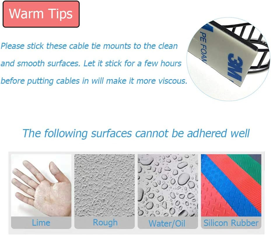 50pcs 2 Sizes Adjustable Adhesive Cable Ties Cable Clips Wire Strap Cord Clamp f