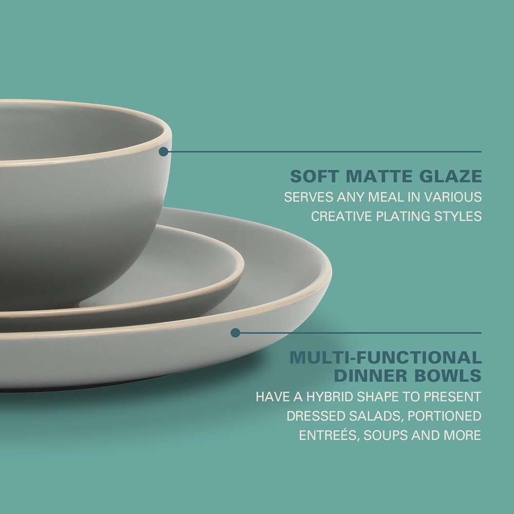 Rockaway 12-Piece Stoneware Dinnerware Set Matte Finish Service 4 Modern Ceramic