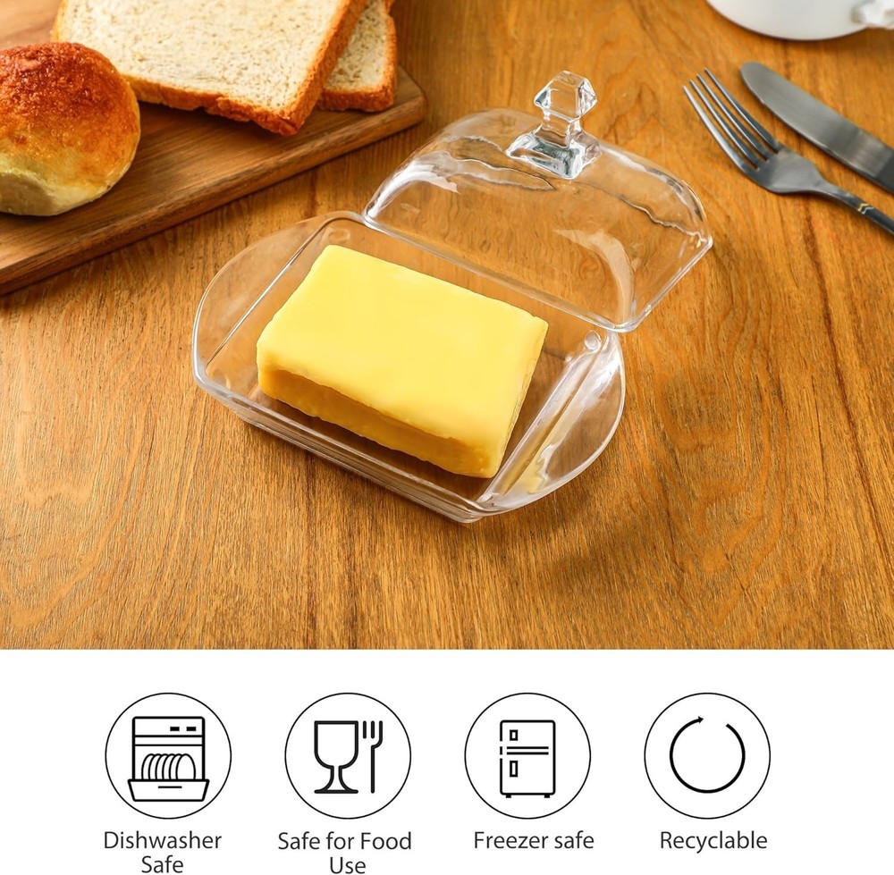 Stylish Clear Butter Dish with Lid & Easy Pull Handle - Elegant Kitchen Storage
