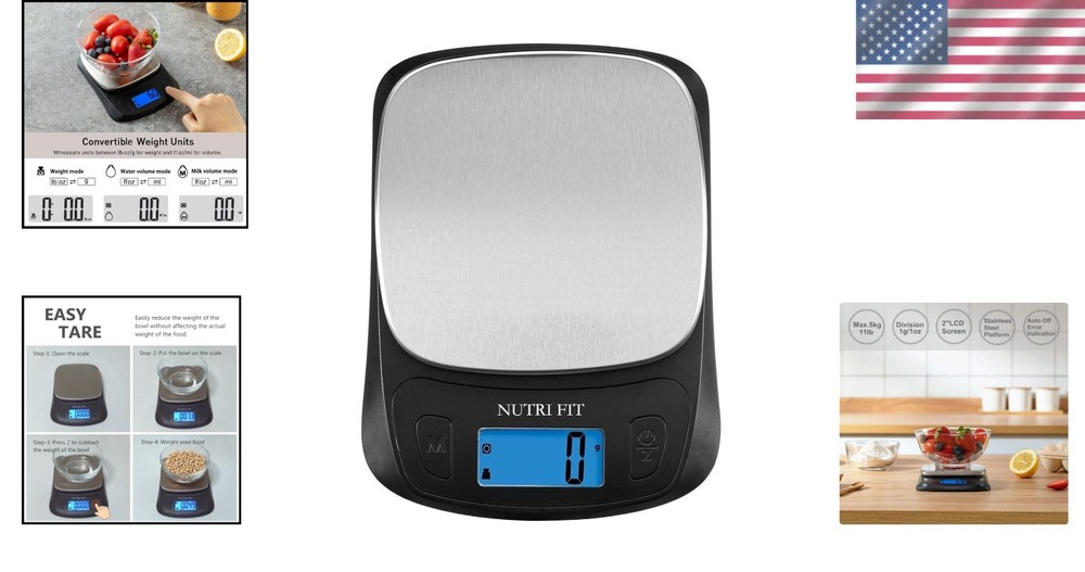 Compact Stainless Steel Kitchen Scale - Accurate Tare Function, Auto Shut-Off