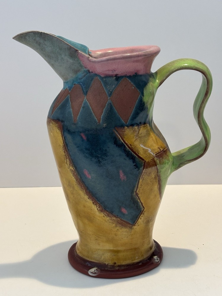 Geometric Cubist Pottery Pitcher Signed