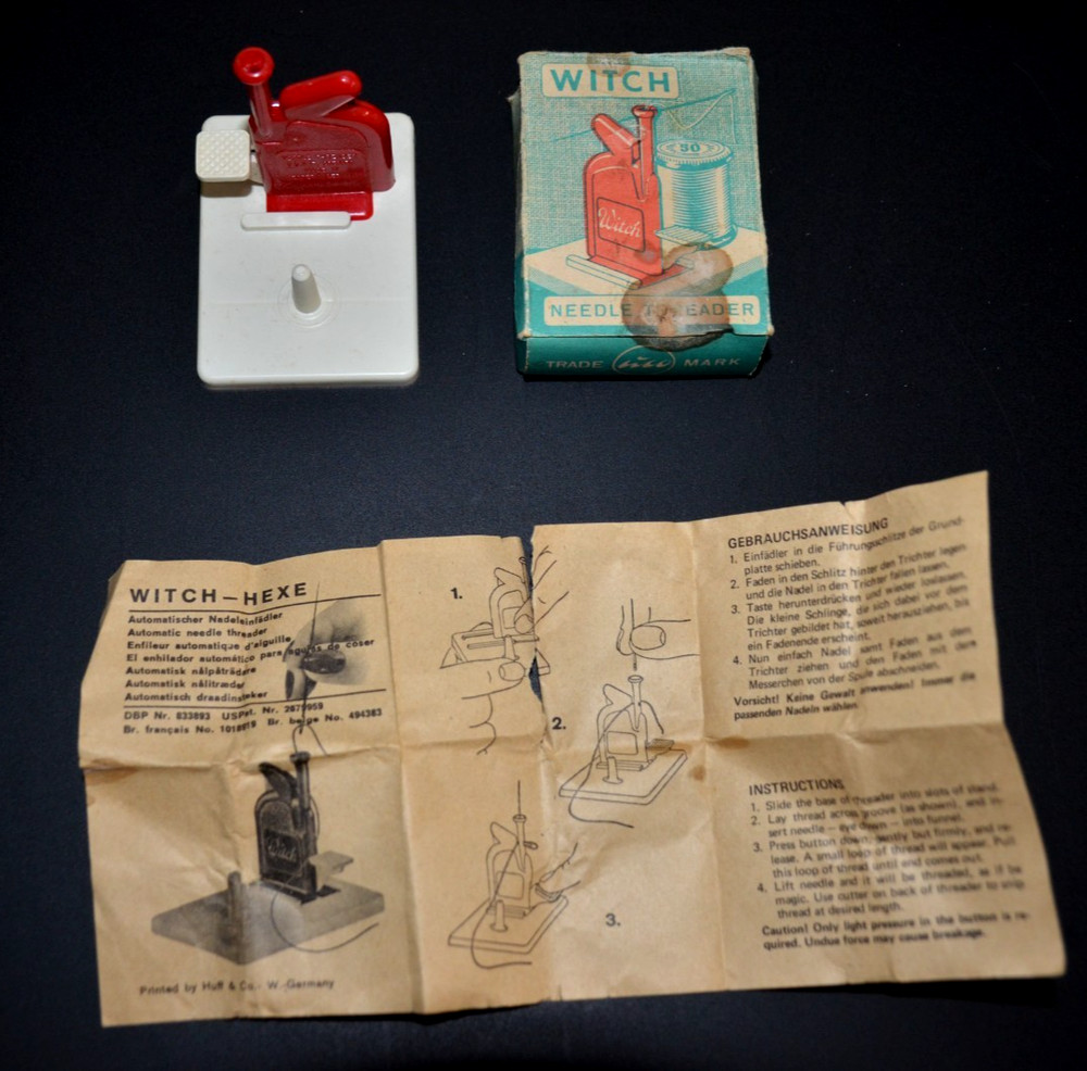 Vintage Witch Automatic Sewing Needle Threader Instructions and original box