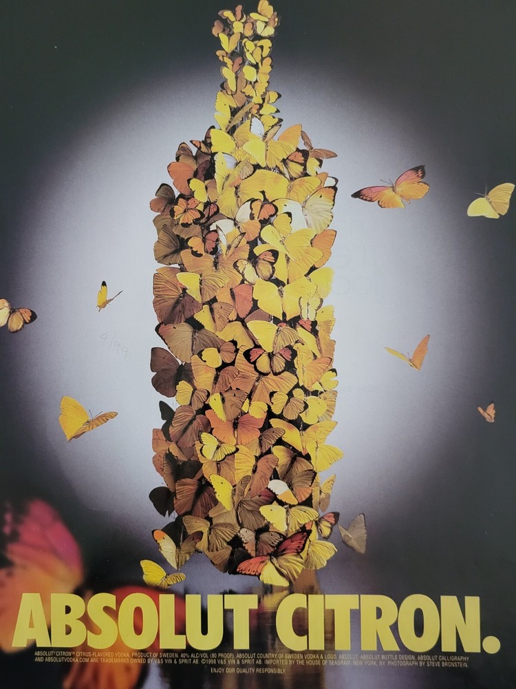 1999 Absolut Citron Vodka Bottle  Distillery Ad