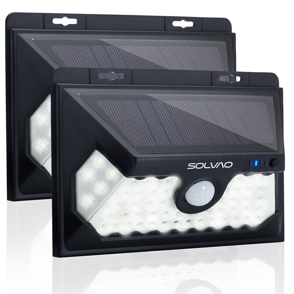 SOLVAO Solar Motion Sensor Lights (2 Pack) - Bright Outdoor Security Lighting