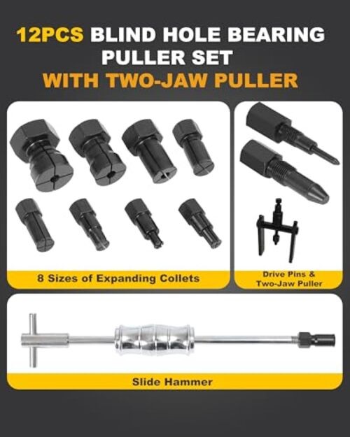Upgrade Bicycle Blind Hole Bearing Puller Set with Slide Hammer & Two-Jawed