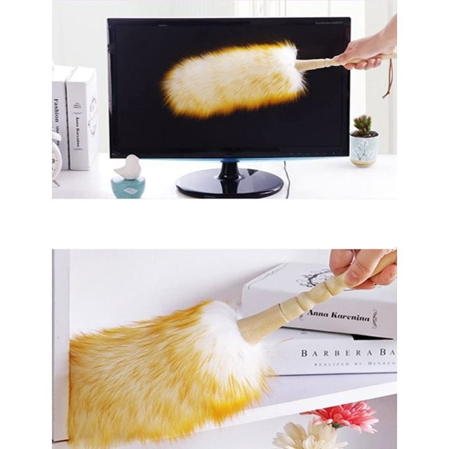 Lambswool Duster with Solid Wooden Handle, Leather Hang Strap,18.9 inch Long
