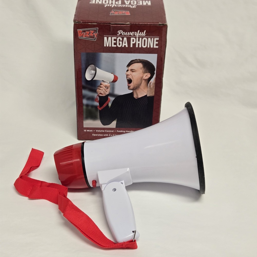 Electronic Megaphone Buzzy Red White Battery Operated With Box