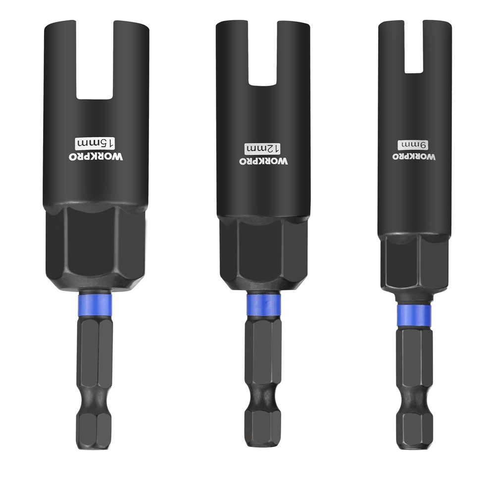 WORKPRO 3PC Power Wing Nut Driver Bit 9-15mm Nut Driver Bit Socket 1/4 Hex Shank