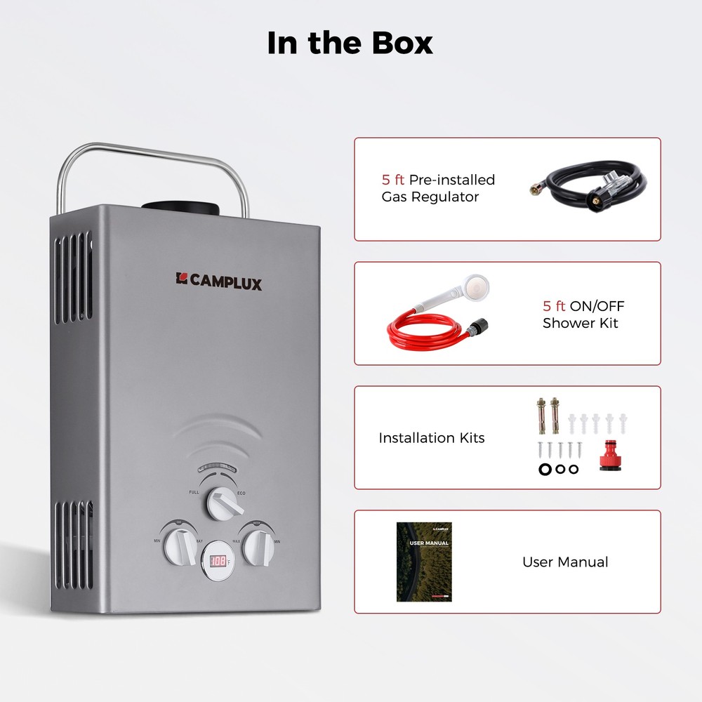 6L Portable Camplux Gas Water Heater On Demand Outdoor Shower for Off-Grid, RV