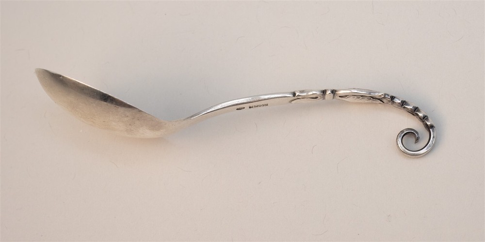 Danish Sterling Silver Sugar Spoon Coiled Curved Handle