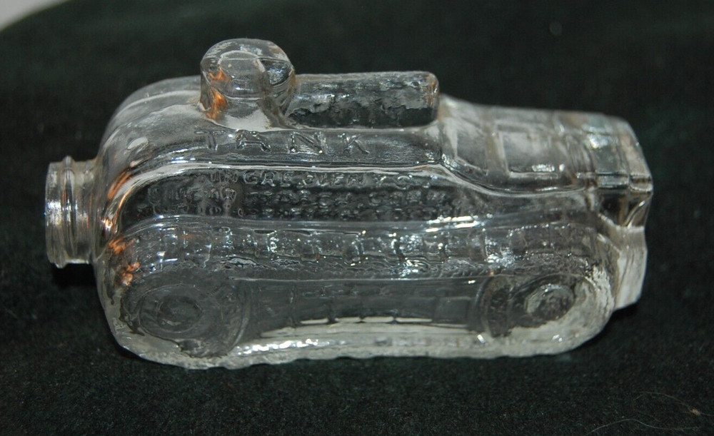 Vintage glass candy container "ARMY TANK"