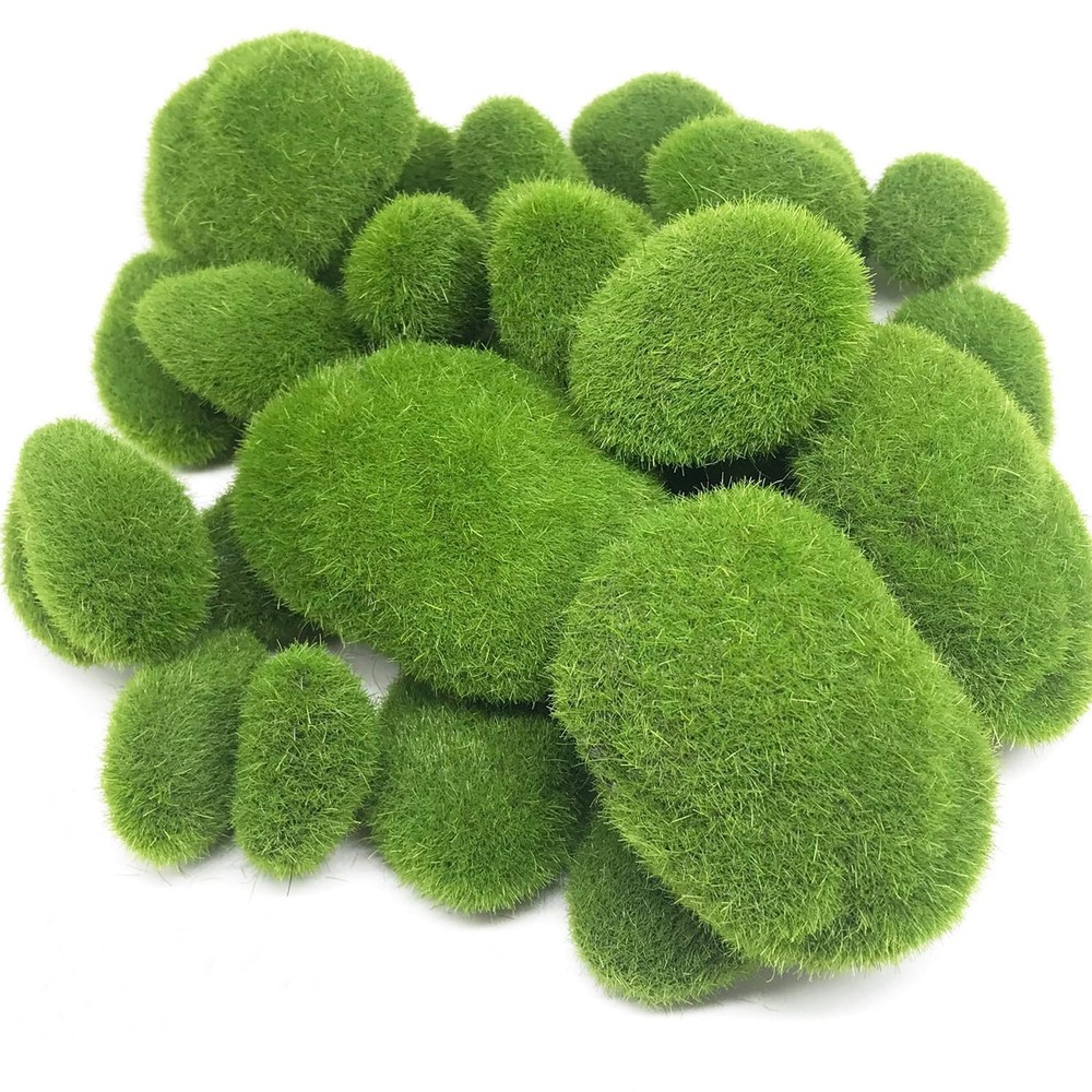 Woohome 30 PCS 3 Size Artificial Moss Rocks Decorative, Green 30pcs