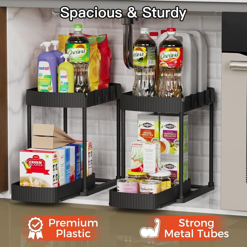 2 PACK Pull-Out Under Sink Organizer Black