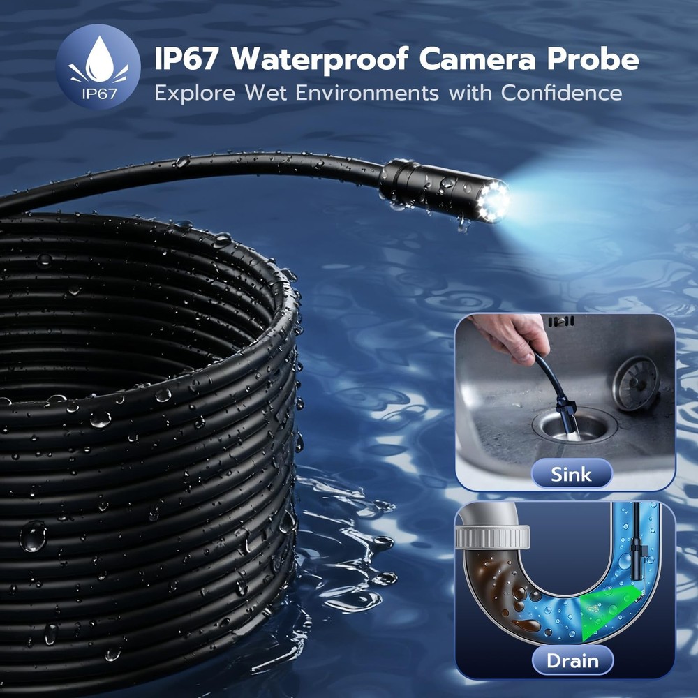Endoscope Camera with Light, 2.8" IPS 1080P HD Handheld Borescope, 8 Adjustab...