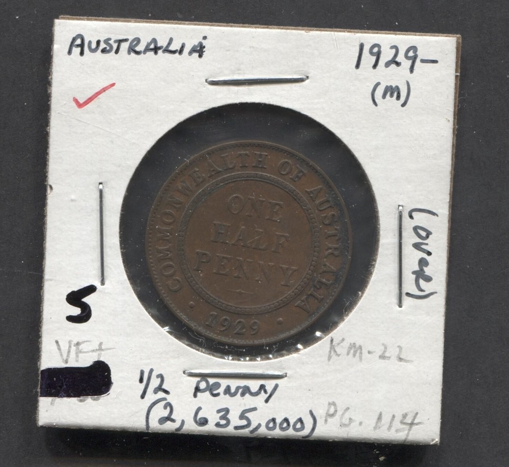 1929-Australia-VF+-KM-22-1/2 Penny