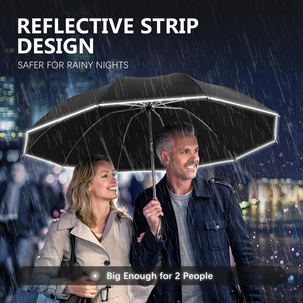 EVEMANT 2 Pack Travel Umbrella, Windproof Automatic Large, Black+Black