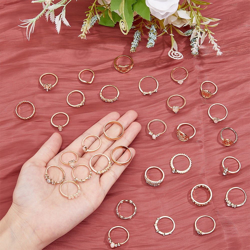 1box 32pcs 32 style Alloy Finger Rings sets with Rhinestone Stackable Rings