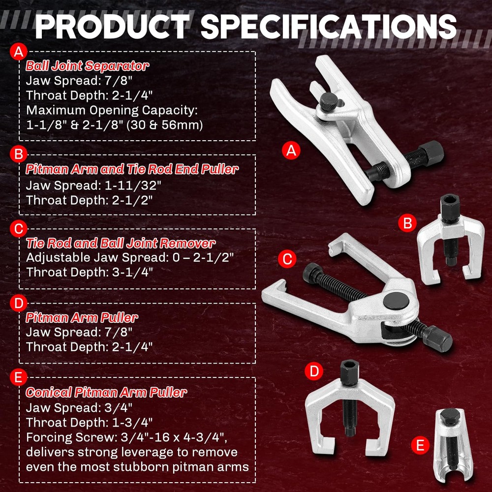 weyleity 5-in-1 Ball Joint Separator | Pitman Arm Puller Tie Rod End Tool Red