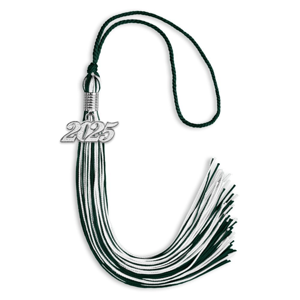 Endea Graduation Hunter Green/White Mixed Color Tassel With Silver Date Drop