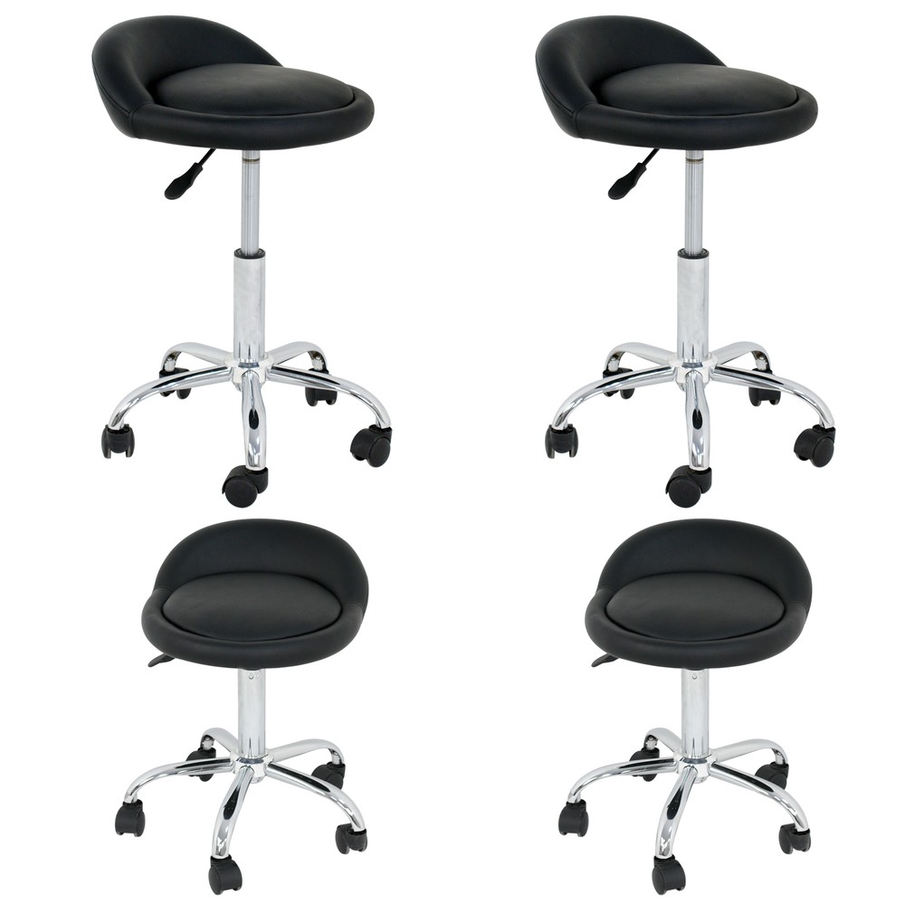 Set of 4 Hydraulic Adjustable  Rolling Swivel Stool Spa Stools Open Back Chairs