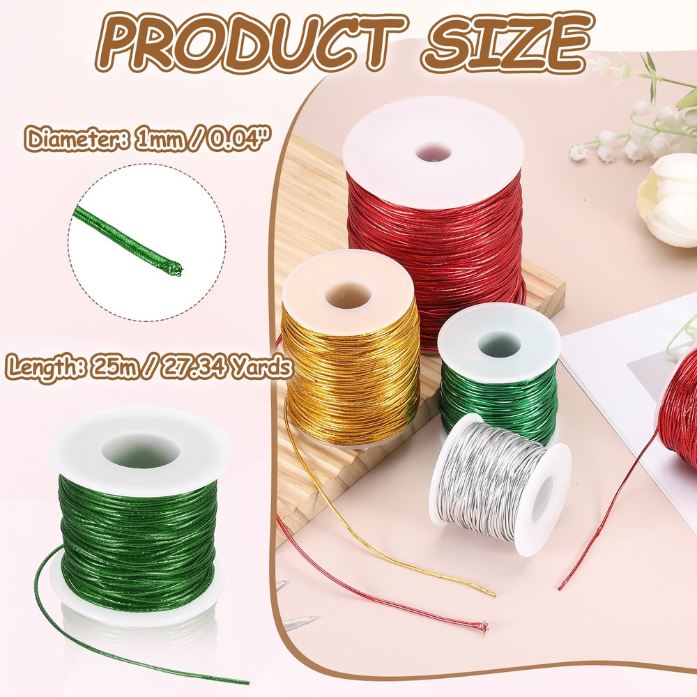 1mm Metallic Elastic Cords,Green, 27 Yards Each